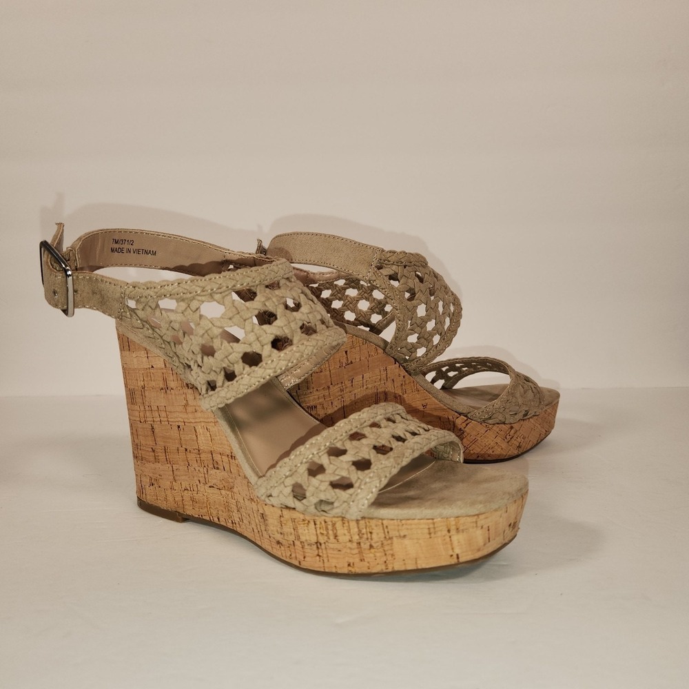 MIX NO. 6 Jesper Platform Sandal Womens 7M Beige Faux Suede Cork Wedge Heel Boho